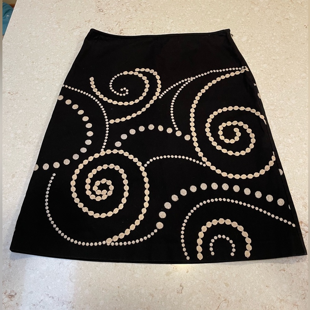 Boden black A-line skirt with embroidery, size 10L